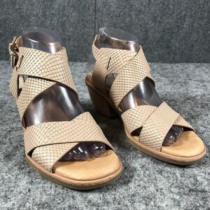 Sofft Women's 7.5M Beige Snake‎ Embossed Leather Block Heel Sandals
